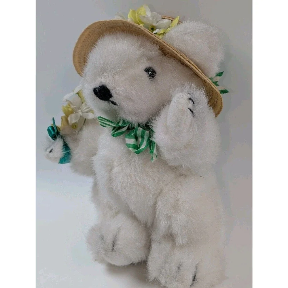 Gorham Aloysius April Plush Teddy Bear Straw Hat Flowers Collectible Easter